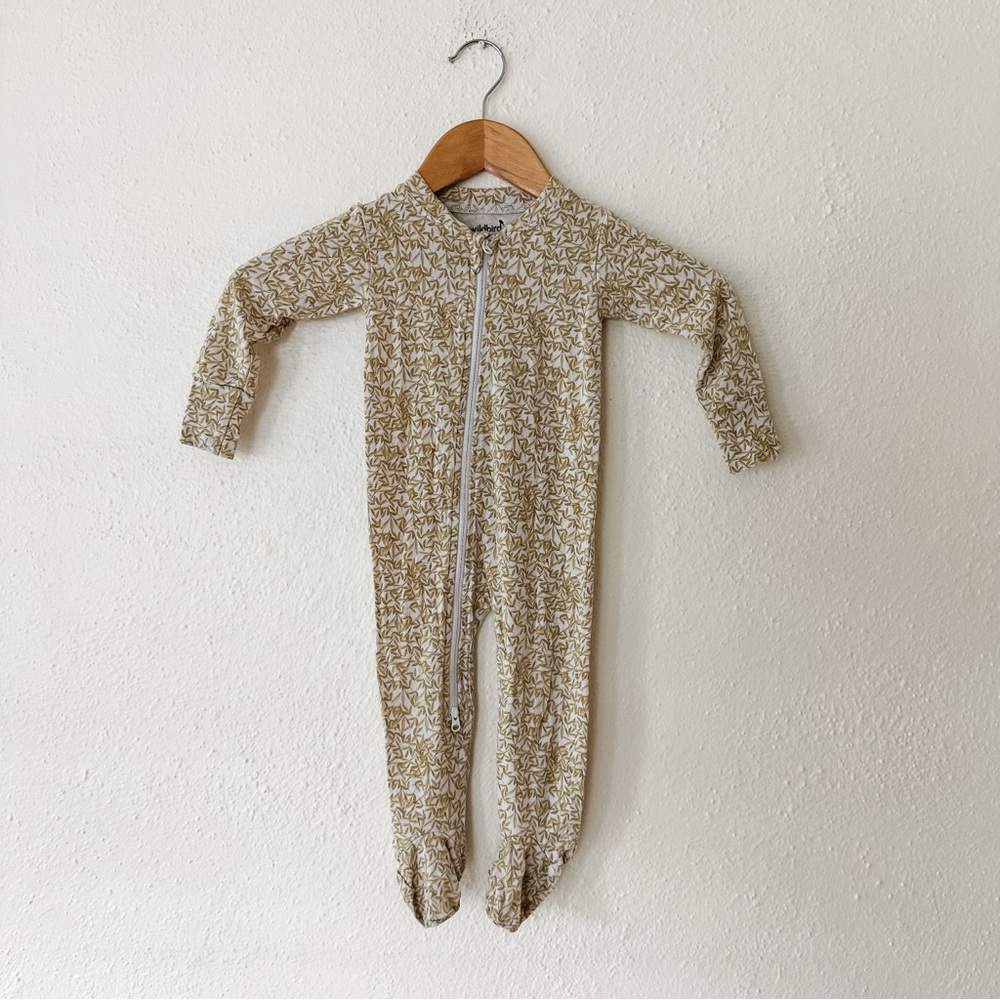 Wildbird Baby Bamboo Leaves 2-Way Zip Footed Jammies, sz 12-18m